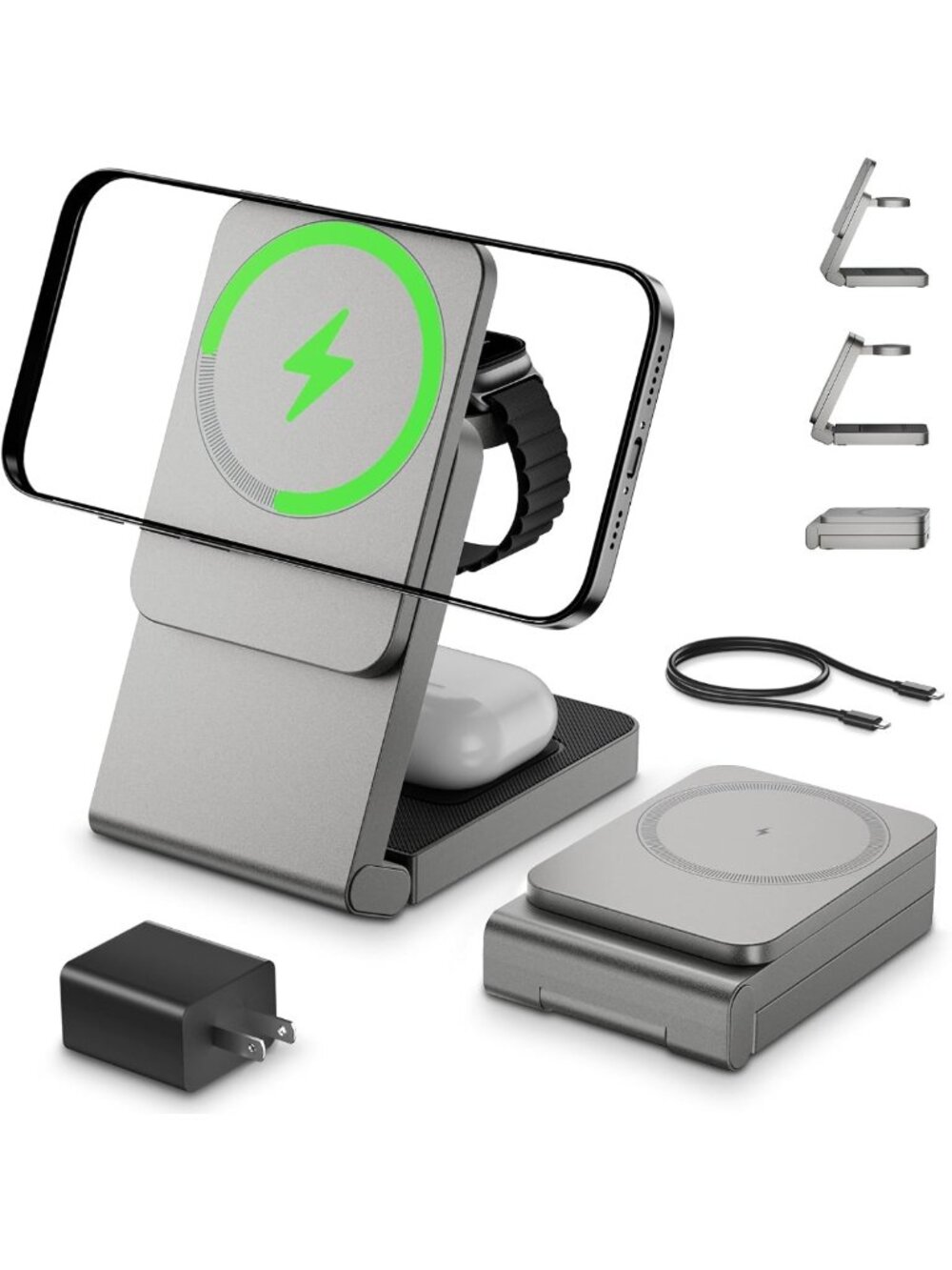 3-in-1 Foldable Wireless Charger Station for iPhone, AirPods & Apple Watch